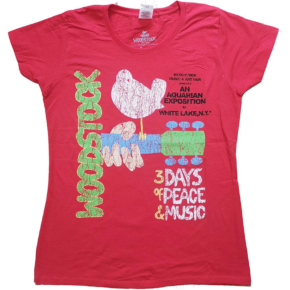 Woodstock - Vintage Classic Poster Tshirt Femme - Rouge